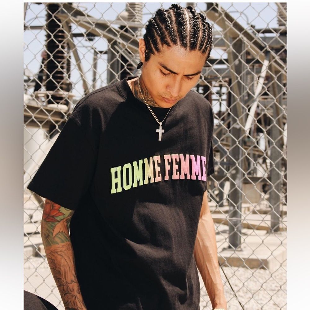 HOMME FEMME Homme+Femme Rainbow Black Short Sleeve Crew neck T-Shirt